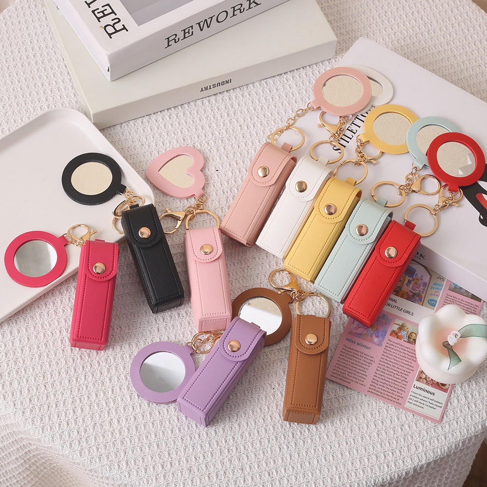 Decorative Mirror - Portable PU Leather Lipstick Box, Key