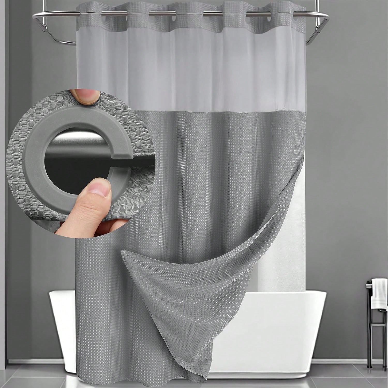 Curtain Curtain - 1PC Waffle Double Woven Shower Curtain,